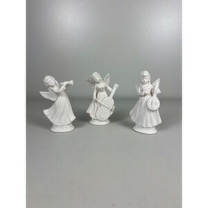 Vintage Parma by AAI Bisque Porcelain Musical Angel Figurine Set of 3 Japan 4.5"